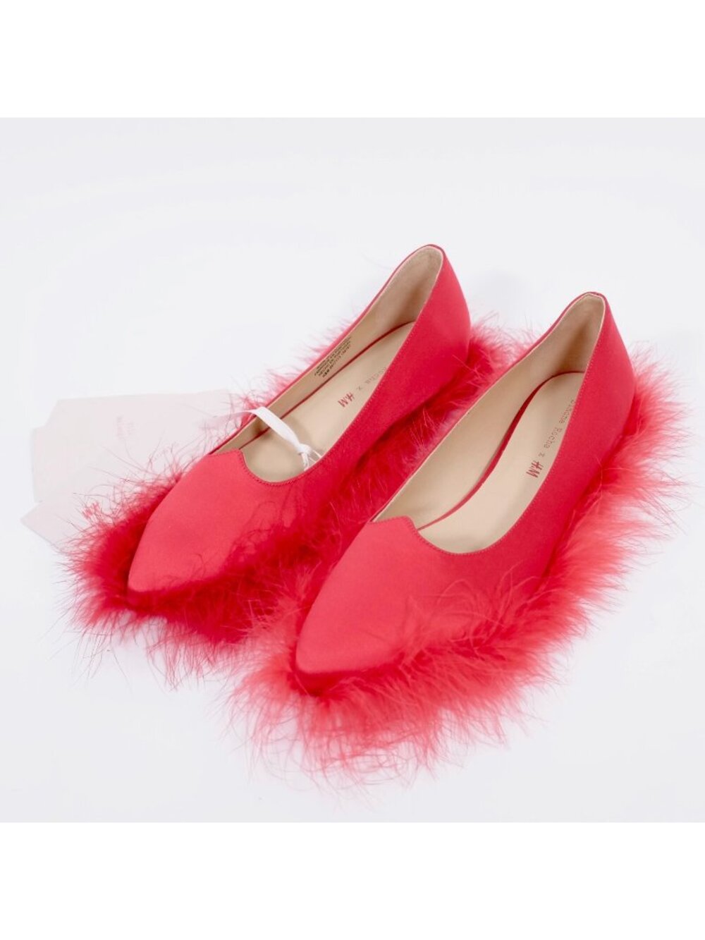 New Simone Rocha H&M 39 US 8 red feather shoes slippers flats pointed $249